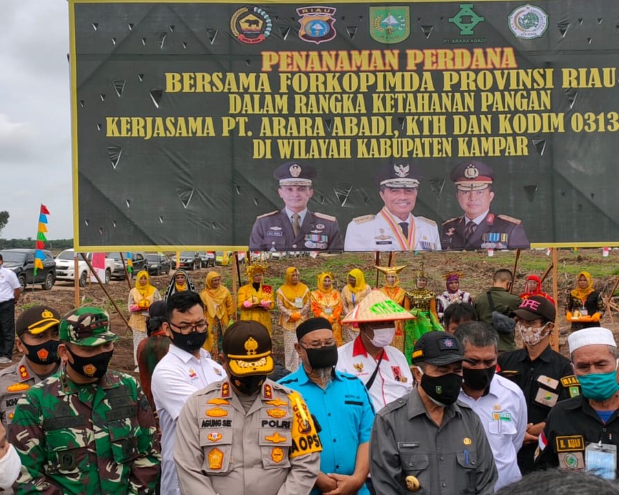 Gubri Bersama Kapolda dan Danrem 031/WB, Lakukan Tanam Perdana Bibit Jagung Untuk Ketahanan Pangan Di Desa Bencah Kelubi