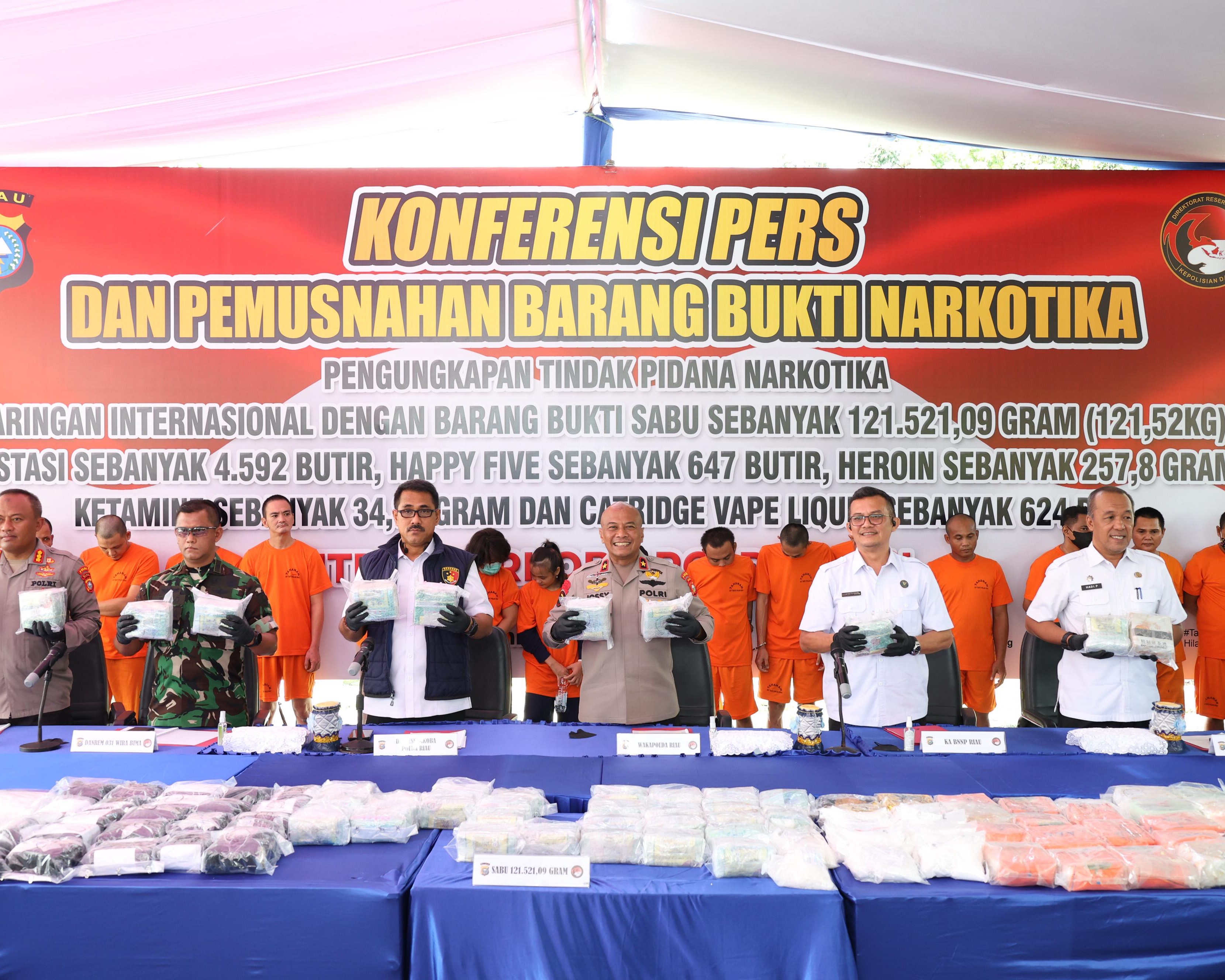 Polda Riau Musnahkan Narkoba Senilai Rp 123,7 Miliar Hasil Operasi 3 Bulan