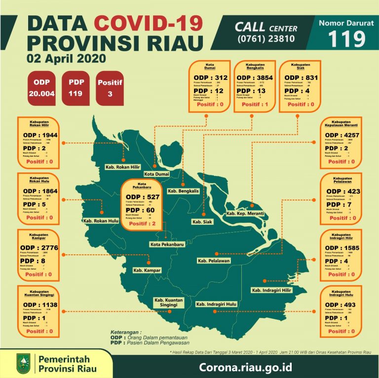 Update Covid-19 di Provinsi Riau: ODP 20.004, PDP 119