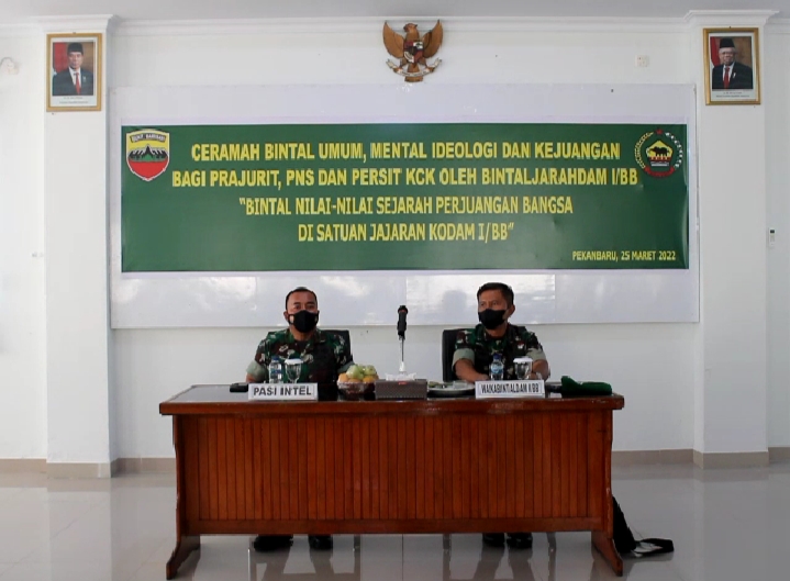 Kodim 0301/PBR Terima Ceramah Bintal Umum Mental Ideologi dan Kejuangan Dari Tim Bintaljarahdam I/BB