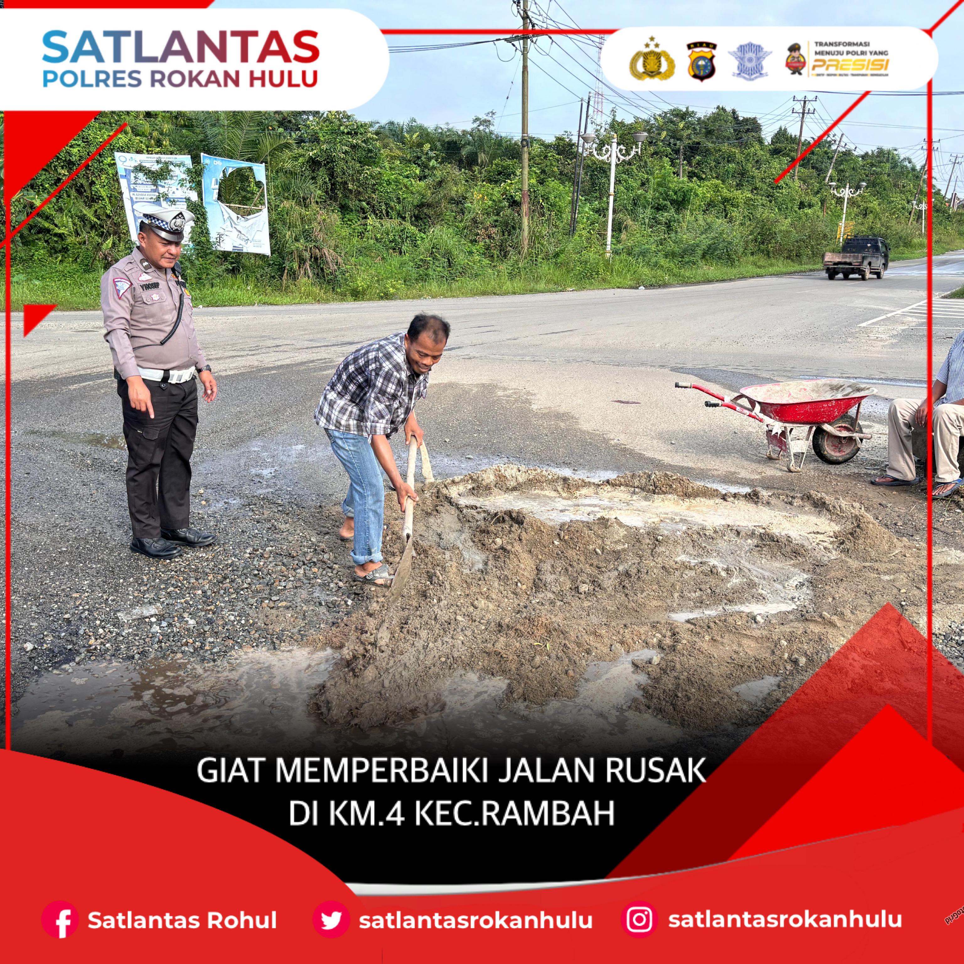 Polres Rokan Hulu Perbaiki Jalan Rusak Demi Kenyamanan Masyarakat