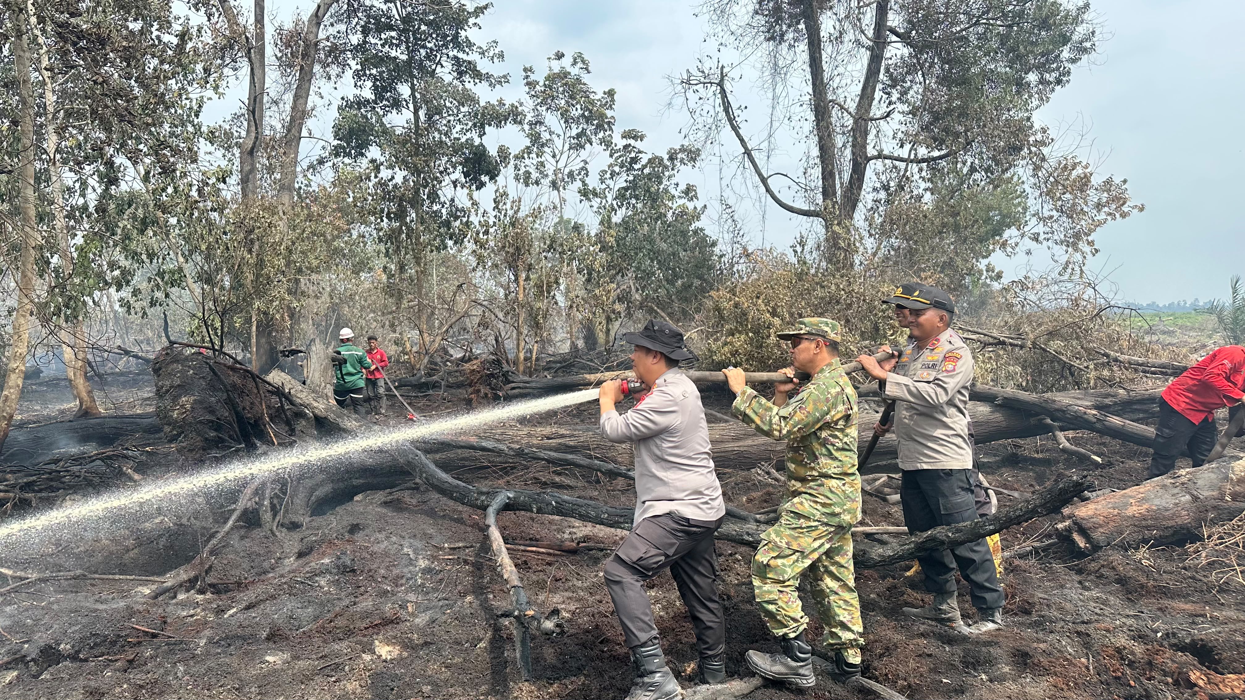 Kapolres Pelalawan Bersama Wakil Bupati Padamkan Karhutla di Teluk Binjai