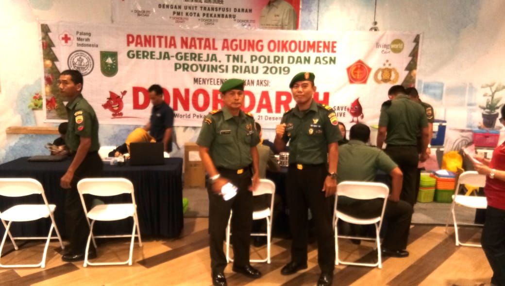 Kodim 0301/Pekanbaru Laksanakan Kegiatan Bhakti Sosial Donor Darah, Dalam Rangka Natal Agung Oikoumene Provinsi Riau Tahun 2019