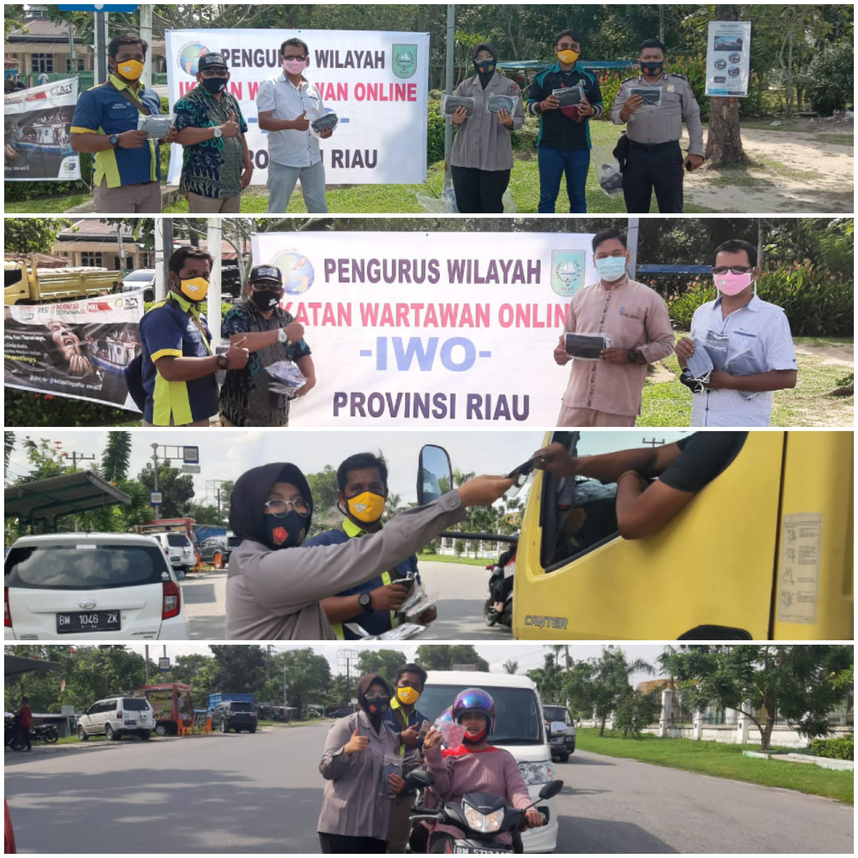 IWO Riau Bersama Kapolsek Dan Camat Rumbai Bagikan 2.000 Masker Gratis Di Perempatan Lampu Merah PCR