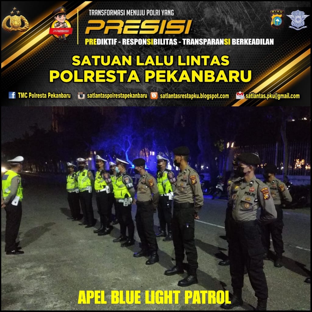 Antisipasi Tindak Kejahatan Jalanan, Satuan Lantas Polresta Pekanbaru Gelar Blue Light Patrol