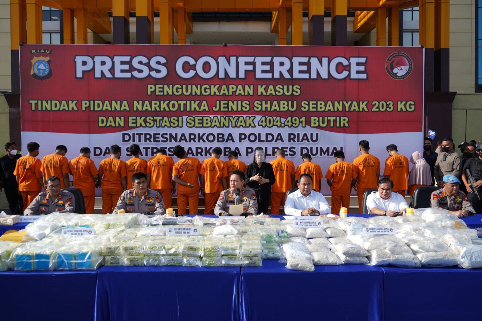 Polda Riau Ungkap Kasus Narkoba, Amankan 203 Kg Sabu Dan 404.491 Butir Ekstasi