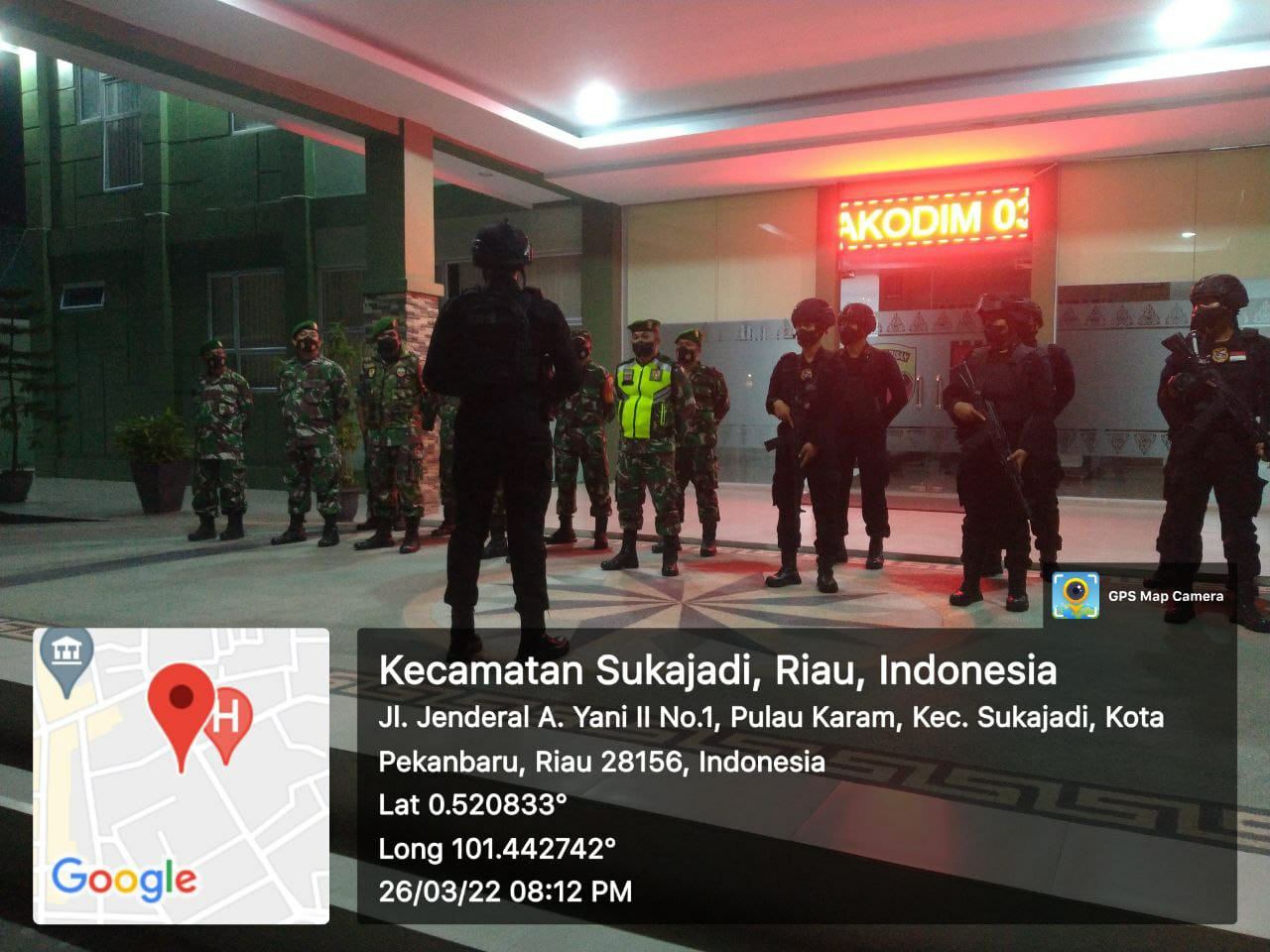 Wujud Sinergitas, Personel Kodim 0301/PBR Laksanakan Patroli Prokes Malam Hari