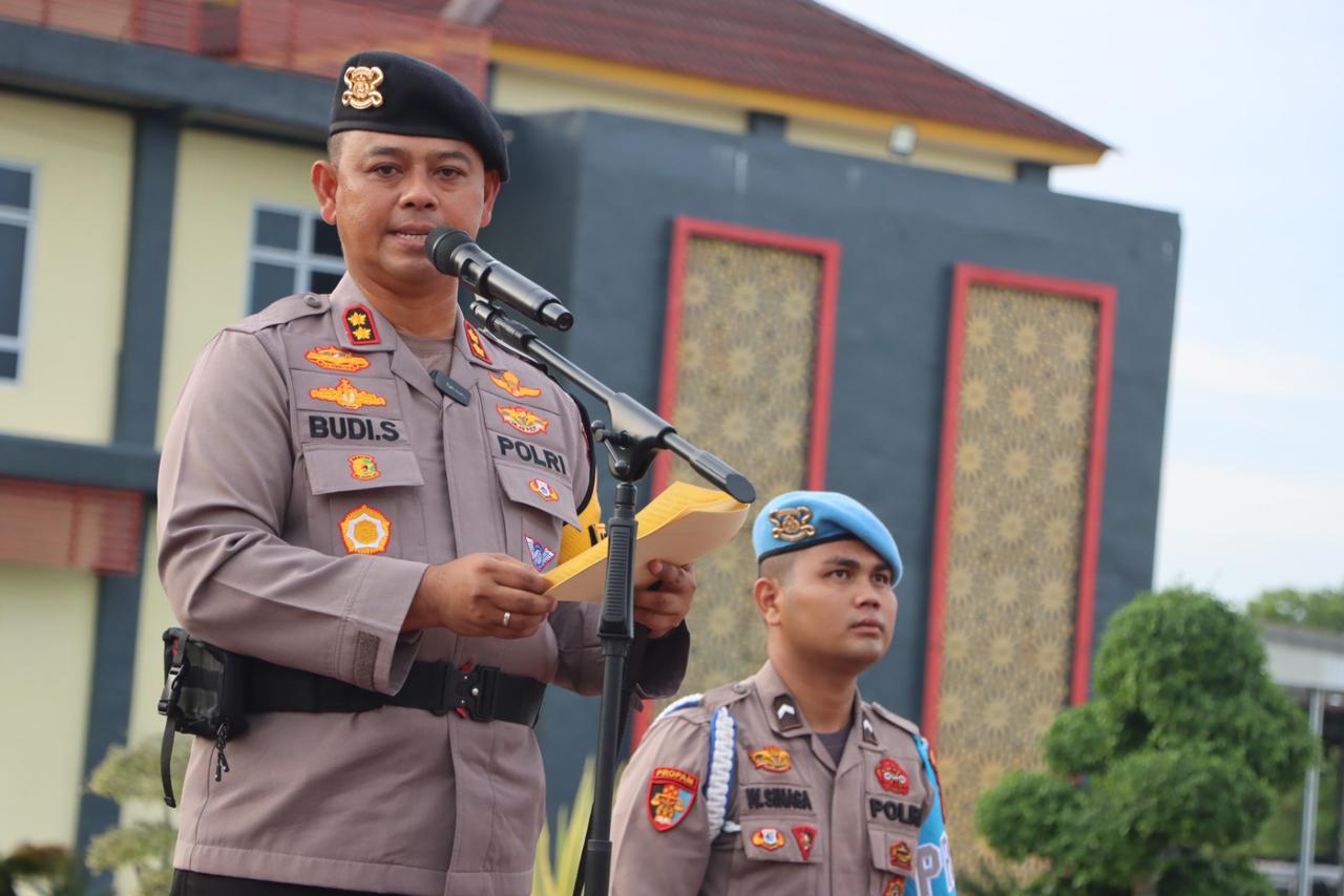 OMP-LK24, Polres Rohul Upacara Pemberangkatan Personil PAM TPS Operasi Mantap Praja Lancang Kuning 2024 Di Kabupaten Rokan Hulu