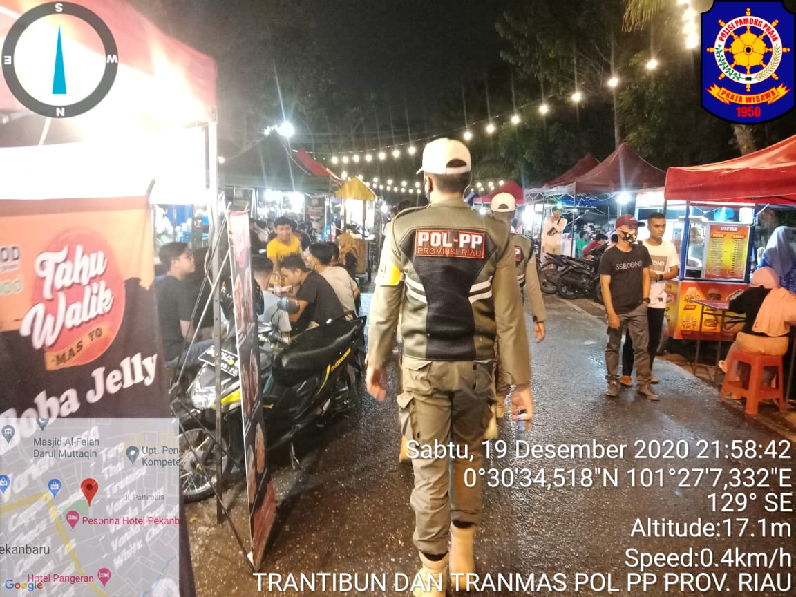 Wujudkan Prokes Covid-19, Satpol PP Provinsi Riau Gelar Patroli Trantibum dan Tranmas di Objek Keramaian Kota Pekanbaru