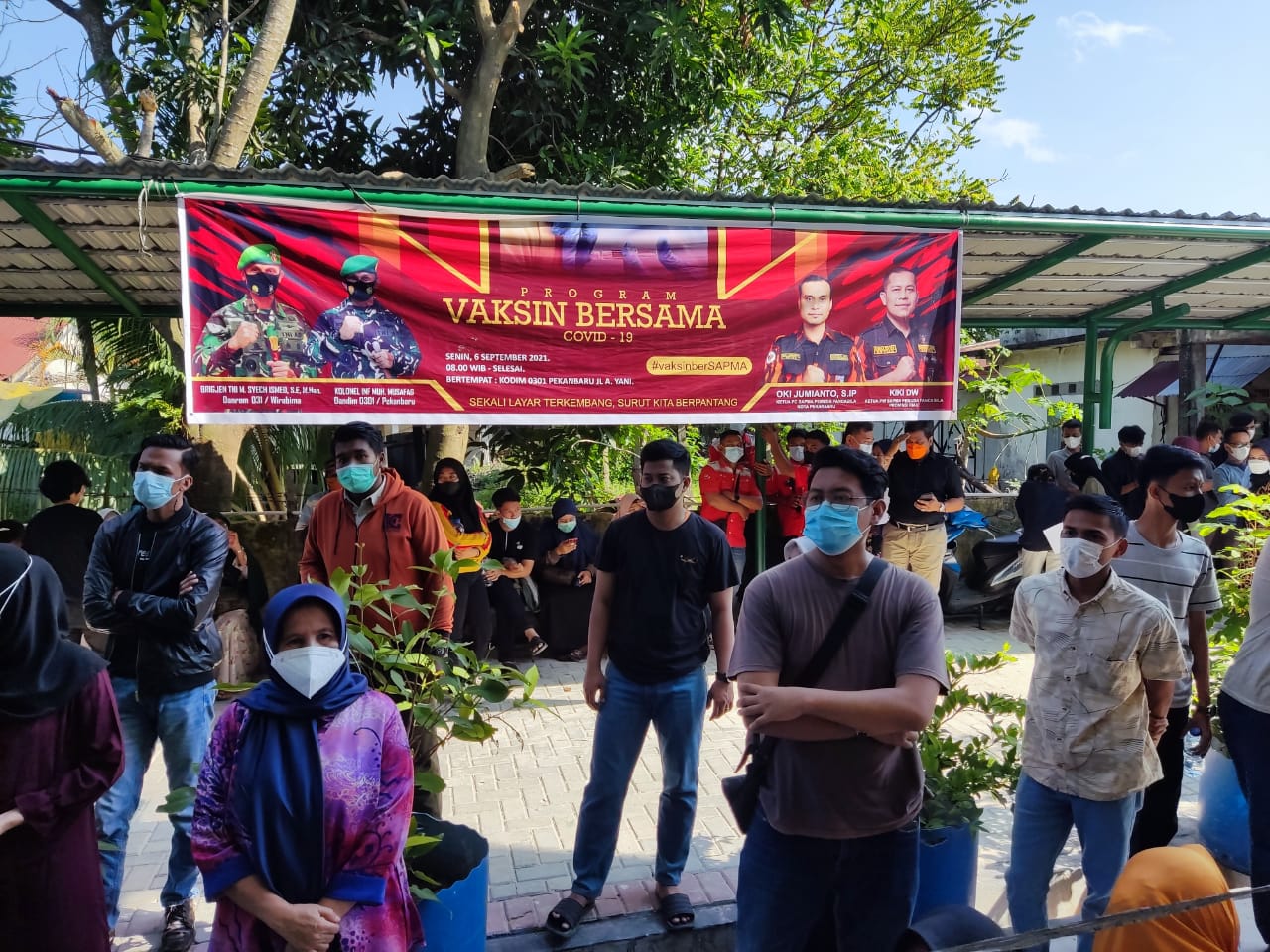Kodim 0301/PBR Kerjasama Dengan Organisasi Kepemudaan Satma PP dan MPC Pemuda Pancasila Laksanakan Vaksinasi Dosis Pertama