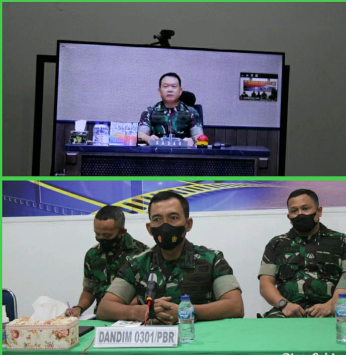 Dandim 0301/Pekanbaru Mengikuti Vidcon Bersama Kasad Jenderal TNI Dudung Abdurahman, S.E., M.M