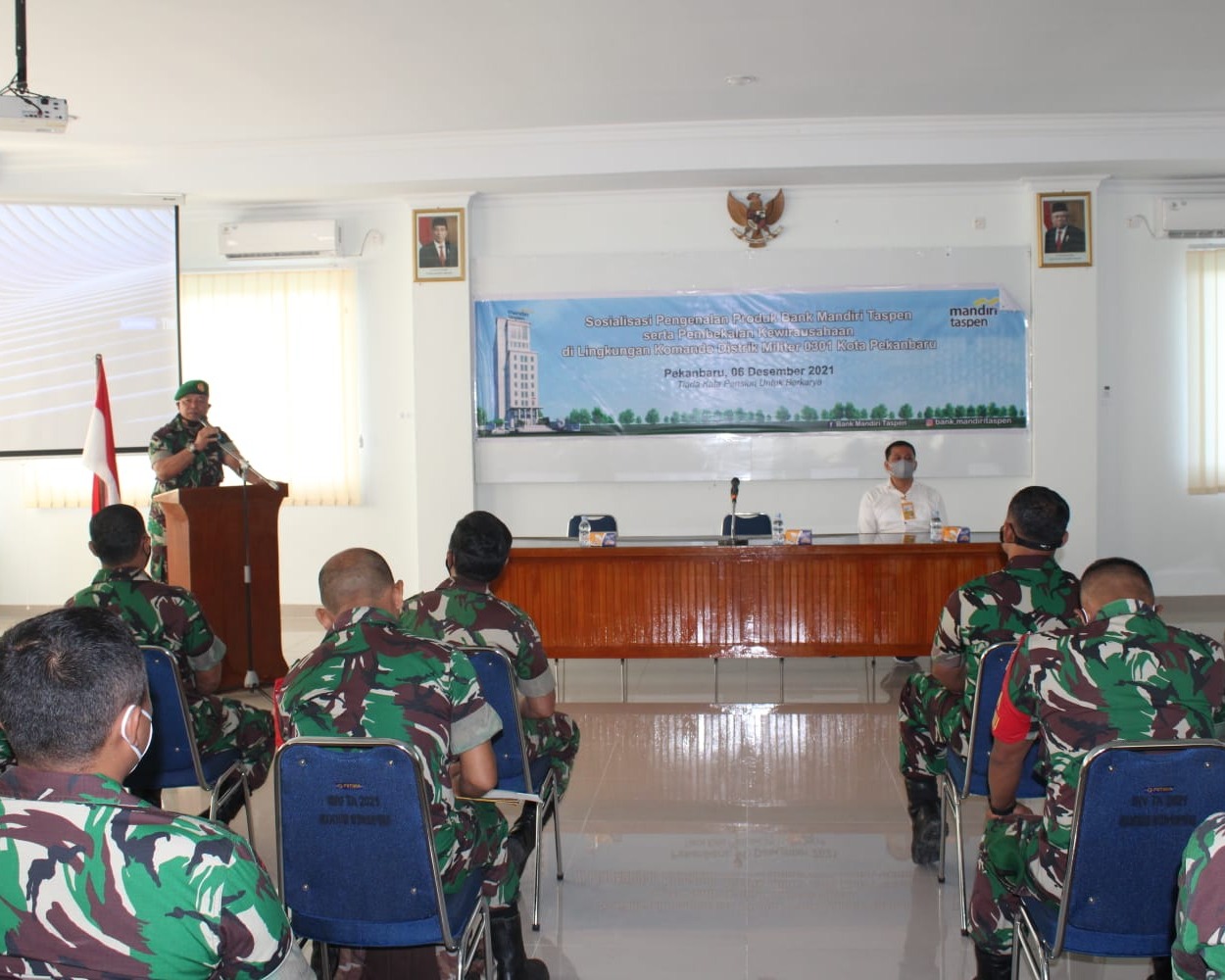 Kodim 0301/PBR Menerima Kegiatan Sosialisasi Pengenalan Produk Bank Mandiri Taspen