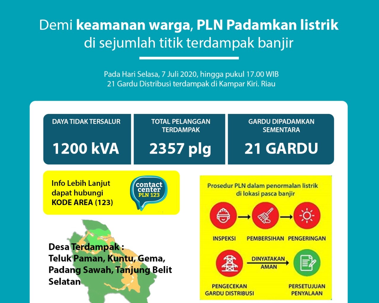 Beberapa Desa di Kampar Kiri Hulu Terendam Banjir, PLN Pastikan Jaringan Aman Bagi Masyarakat