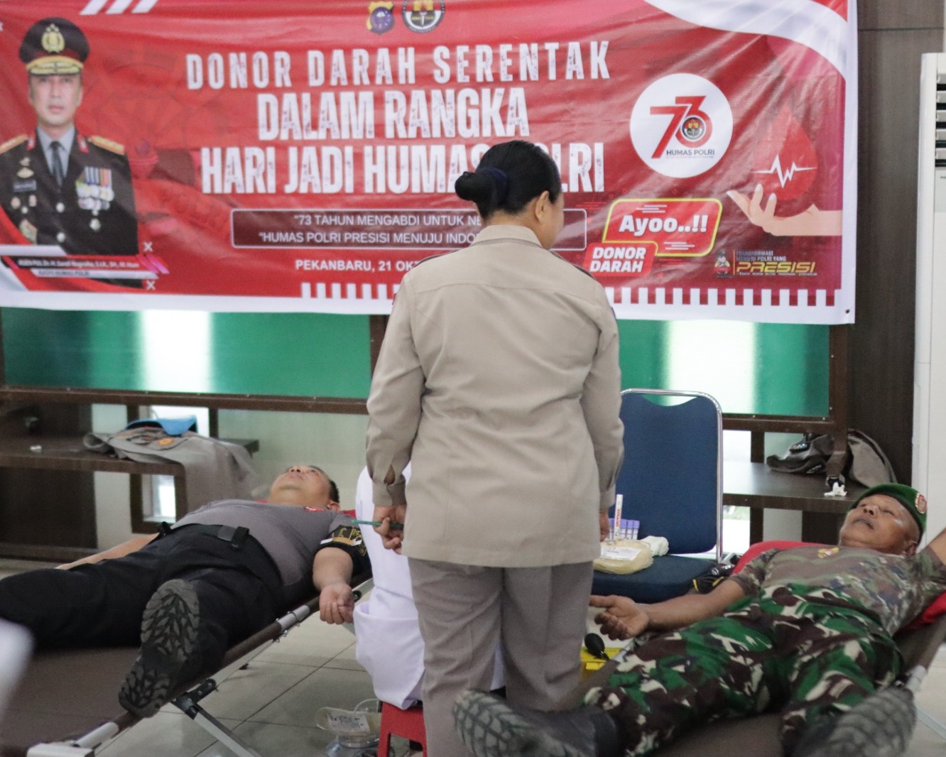 Peringati Hari Jadi Humas Polri Ke-73, Polres Siak Gelar Donor Darah Bersama TNI dan Rekan Media