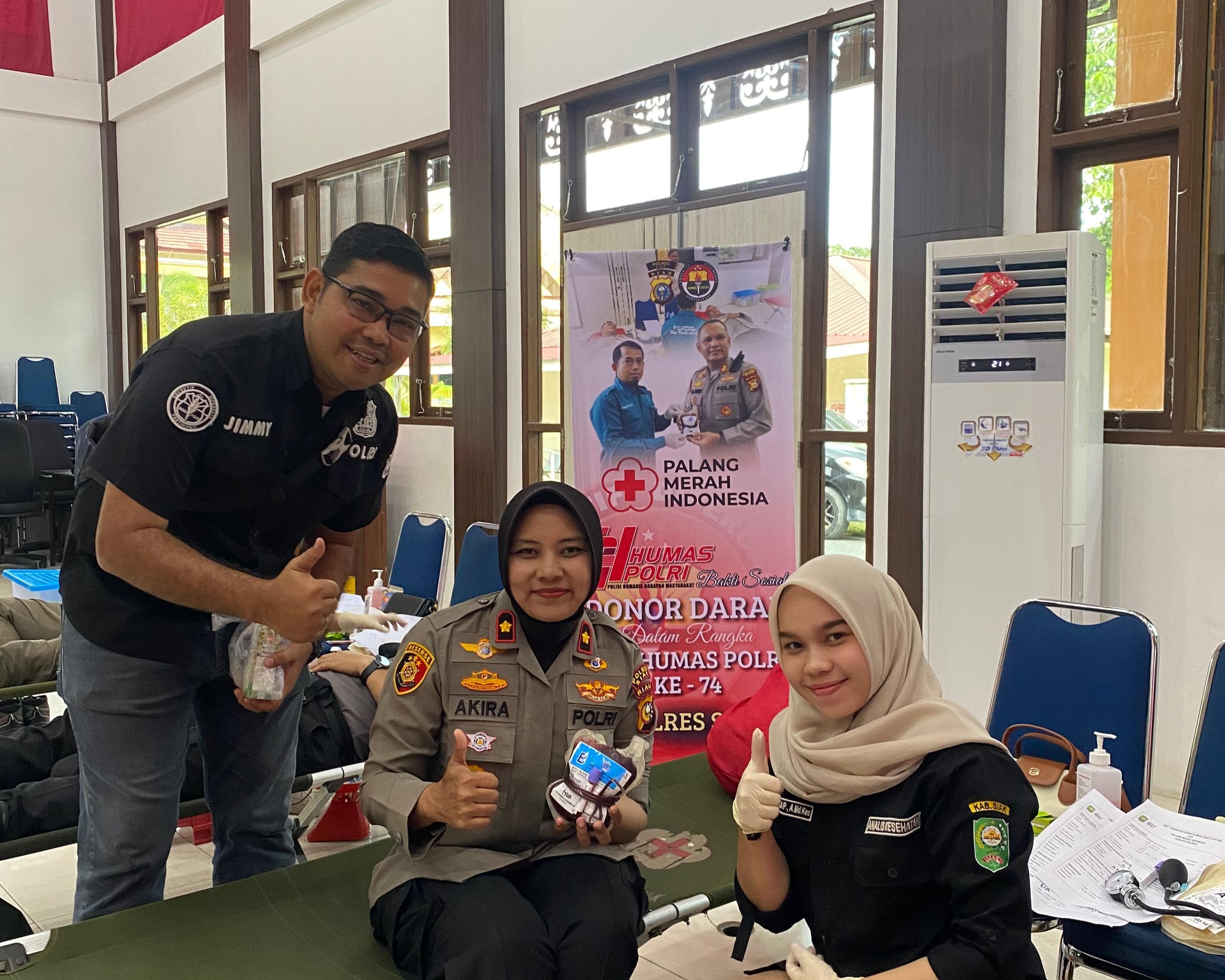 Polres Siak Gelar Donor Darah Serentak Peringati HUT Humas Polri Ke-74, 22 Kantong Darah Disumbangkan Ke PMI