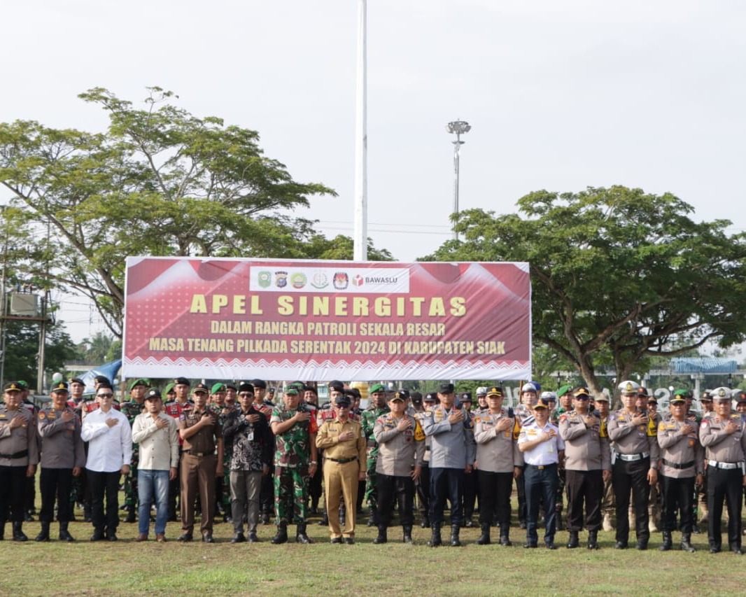 Jaga Kondusifitas Keamanan Pada Masa Tenang Pilkada, Polres Siak, Kodim dan Unsur Terkait Gelar Patroli Skala Besar