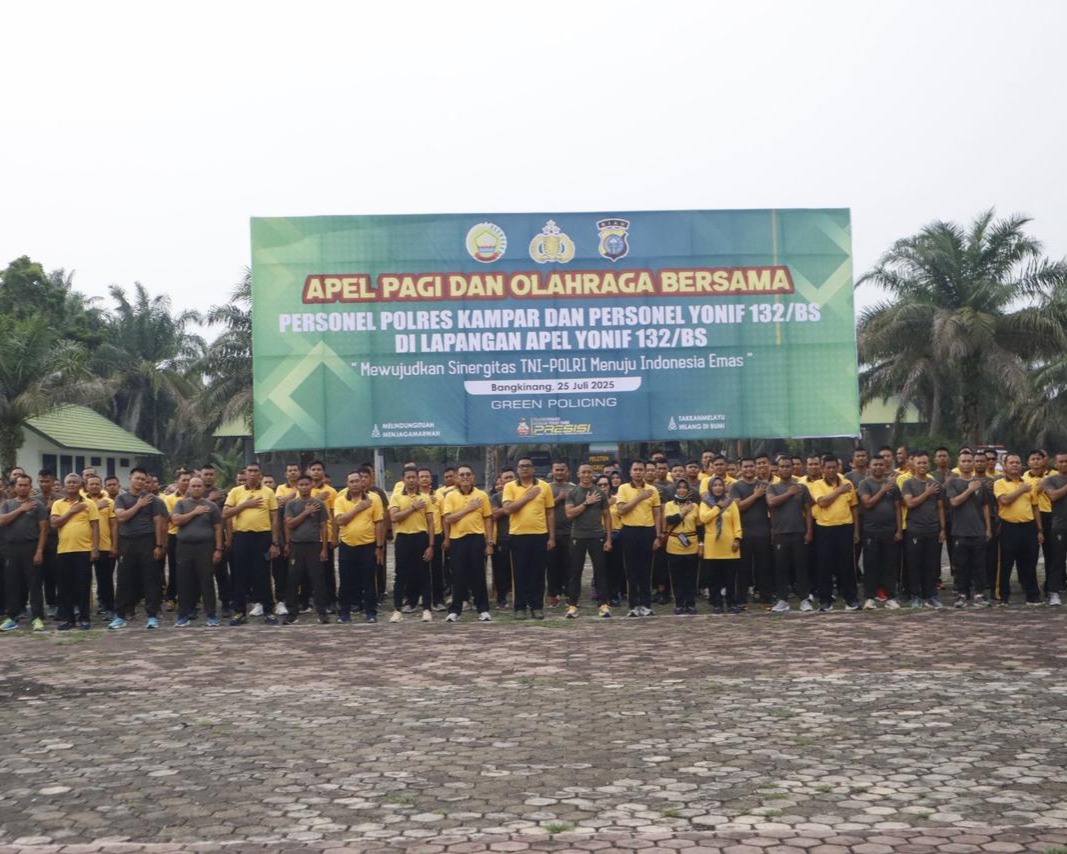 Kapolres Kampar Baru Jalin Keakraban Dengan Yonif 132/BS, Apel Dan Olahraga Bersama