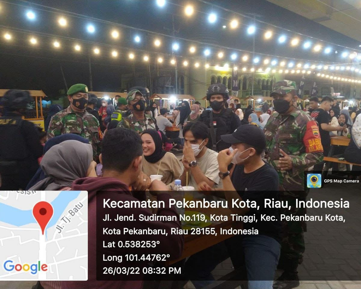 Wujud Sinergitas, Personel Kodim 0301/PBR Laksanakan Patroli Prokes Malam Hari