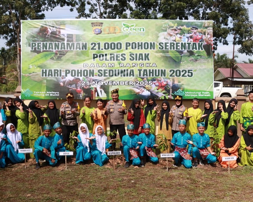 Dukung Penanaman 21.000 Pohon Serentak di Siak, Kapolres Tekankan Cinta Lingkungan Sejak Usia Dini