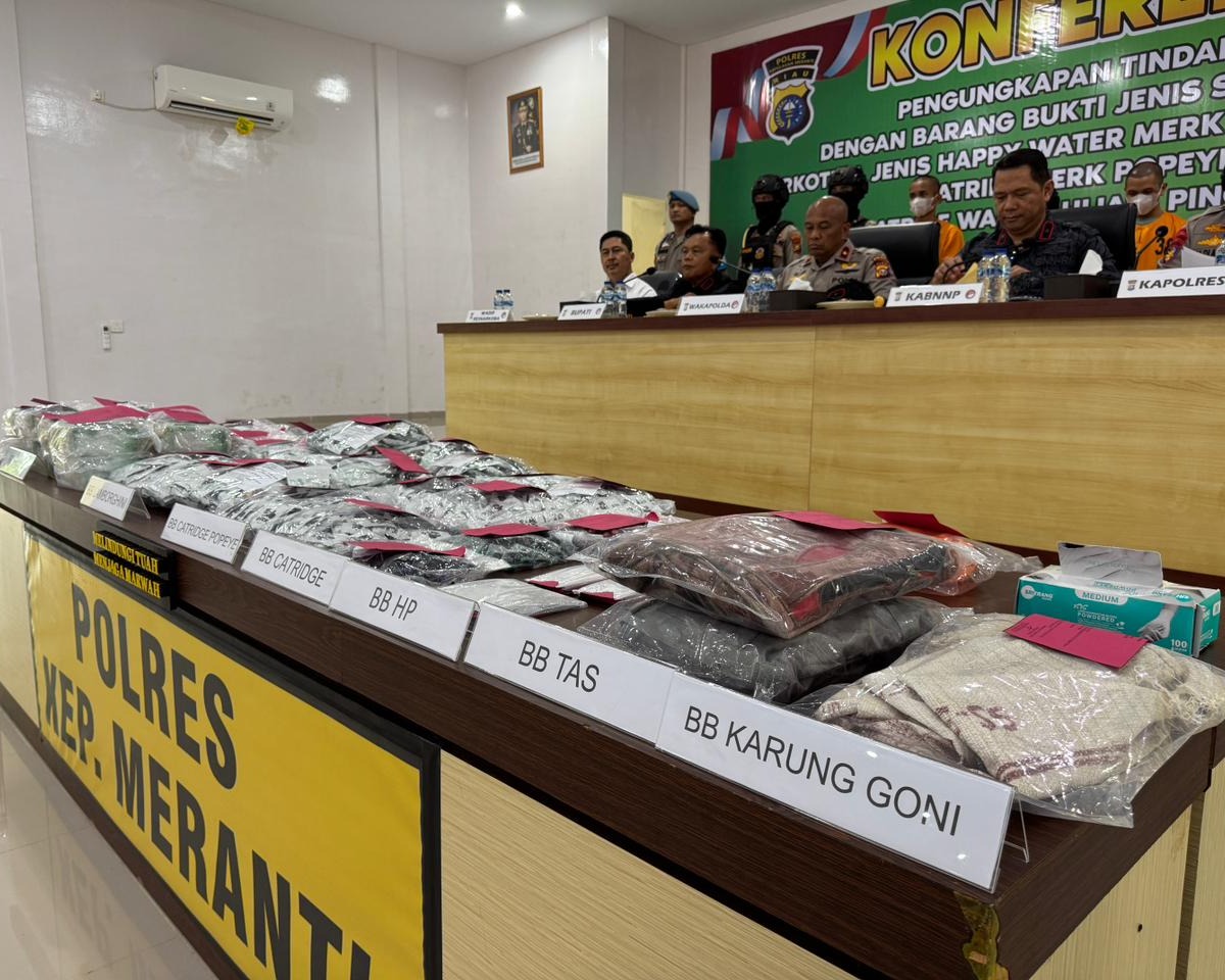 Polres Meranti Ungkap Jaringan Narkotika Internasional, Barang Bukti Capai 30 Kilogram Sabu, Ribuan Catridge Liquid Lamborghini dan Happy Water