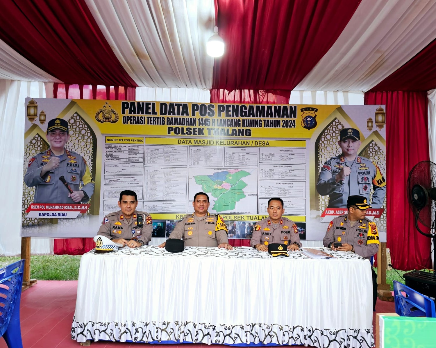 Pamatwil Polda Riau dan PJU Polres Siak Cek Pos Pengamanan Ramadhan 1445 H di Perawang