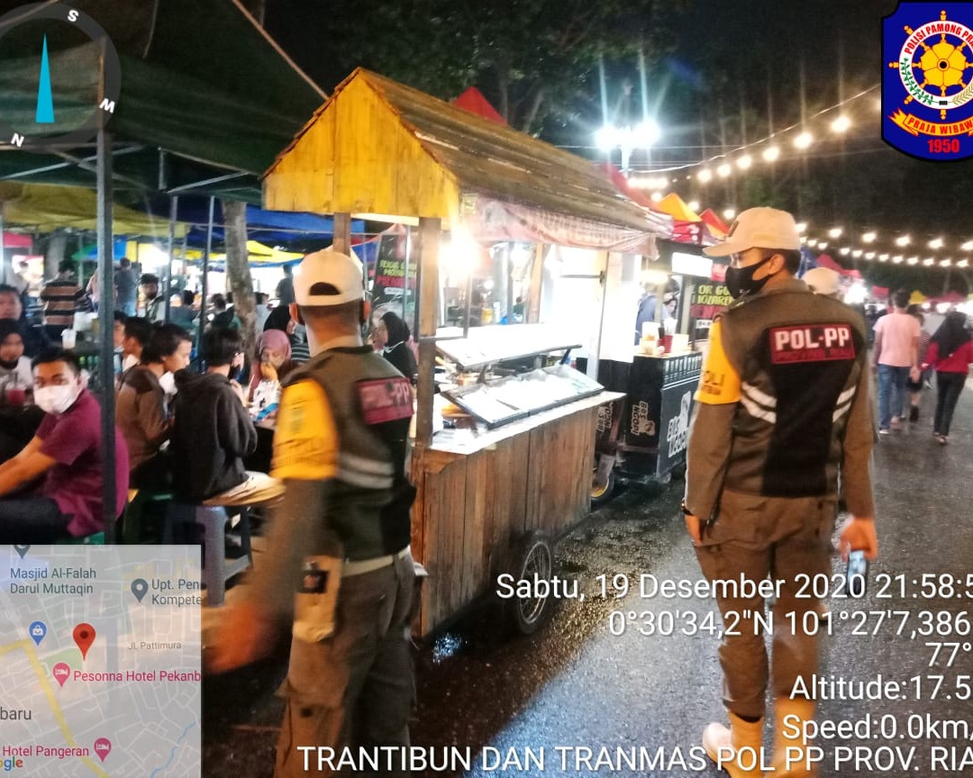 Wujudkan Prokes Covid-19, Satpol PP Provinsi Riau Gelar Patroli Trantibum dan Tranmas di Objek Keramaian Kota Pekanbaru