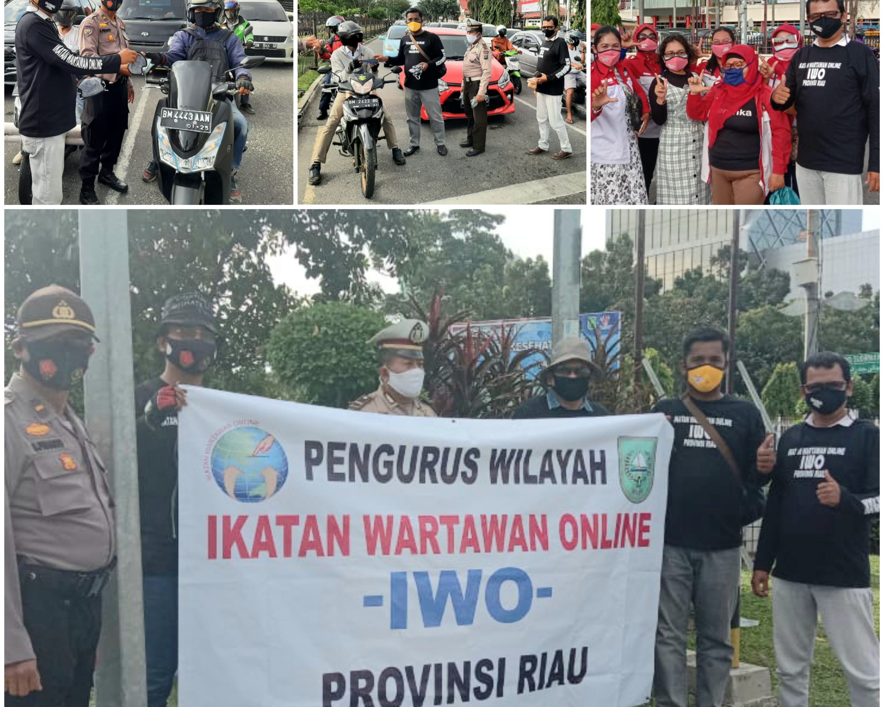 IWO Riau Bersama Polsek Pekanbaru Kota Bagikan 8000 Masker Gratis Di Lampu Merah Tugu Zapin