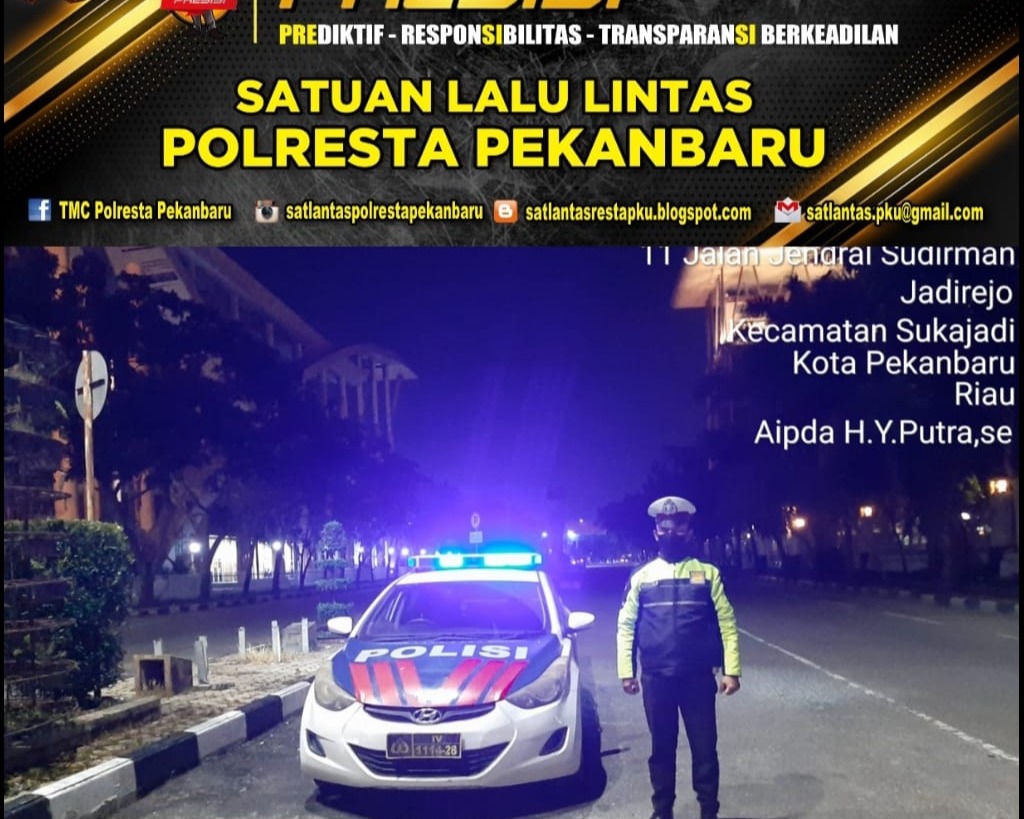 Antisipasi Tindak Kejahatan Jalanan, Satuan Lantas Polresta Pekanbaru Gelar Blue Light Patrol