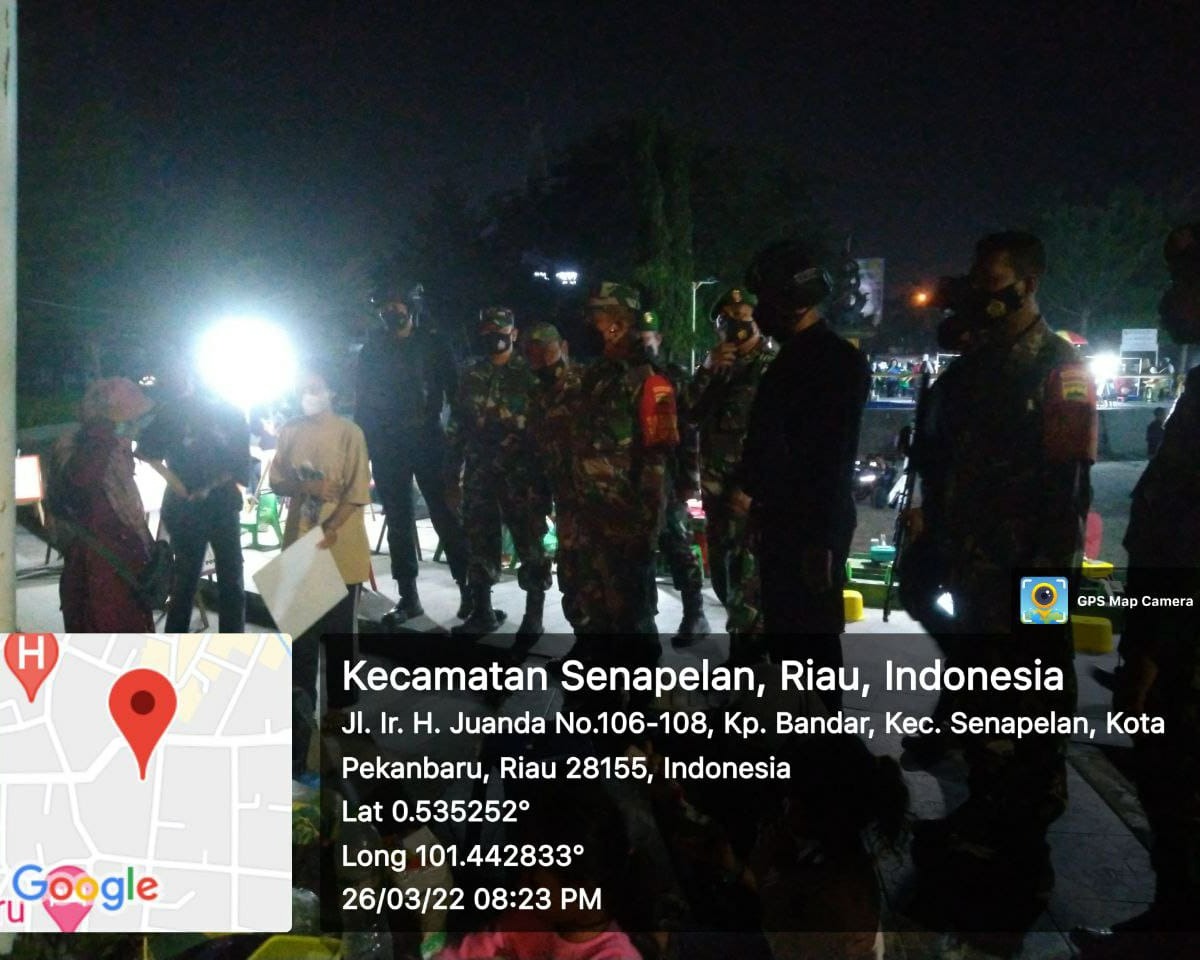 Wujud Sinergitas, Personel Kodim 0301/PBR Laksanakan Patroli Prokes Malam Hari