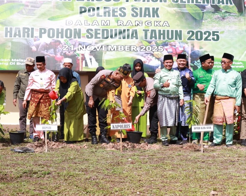 Dukung Penanaman 21.000 Pohon Serentak di Siak, Kapolres Tekankan Cinta Lingkungan Sejak Usia Dini