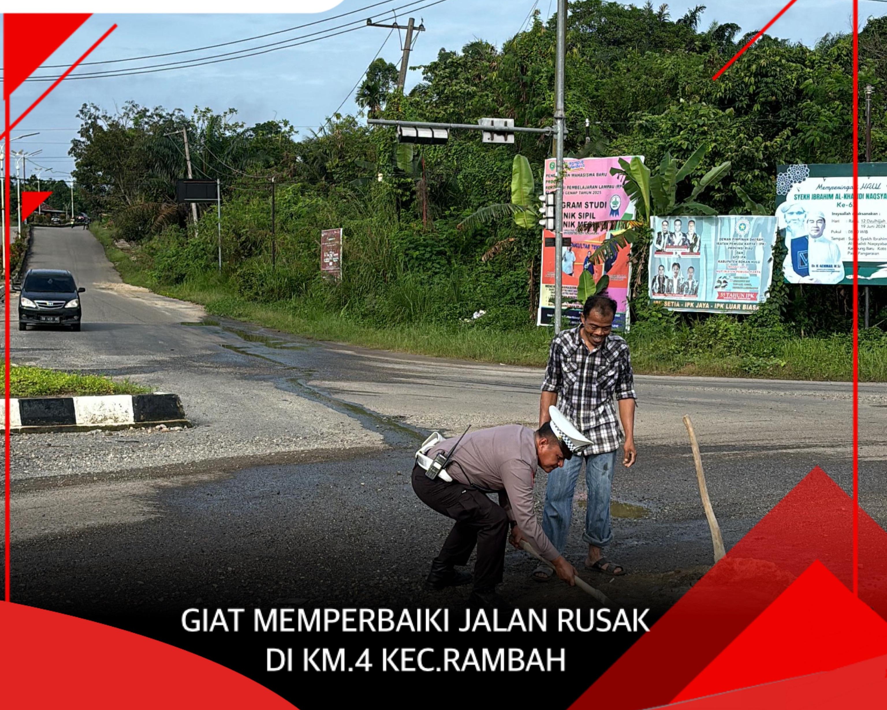 Polres Rokan Hulu Perbaiki Jalan Rusak Demi Kenyamanan Masyarakat