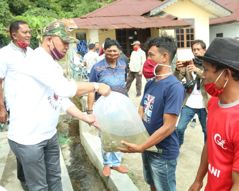 Bupati Taput Melakukan Peninjauan di Balai Benih Ikan Silangkitang Kecamatan Sipoholon dan Membantu Warga Berikan Bibit Ikan